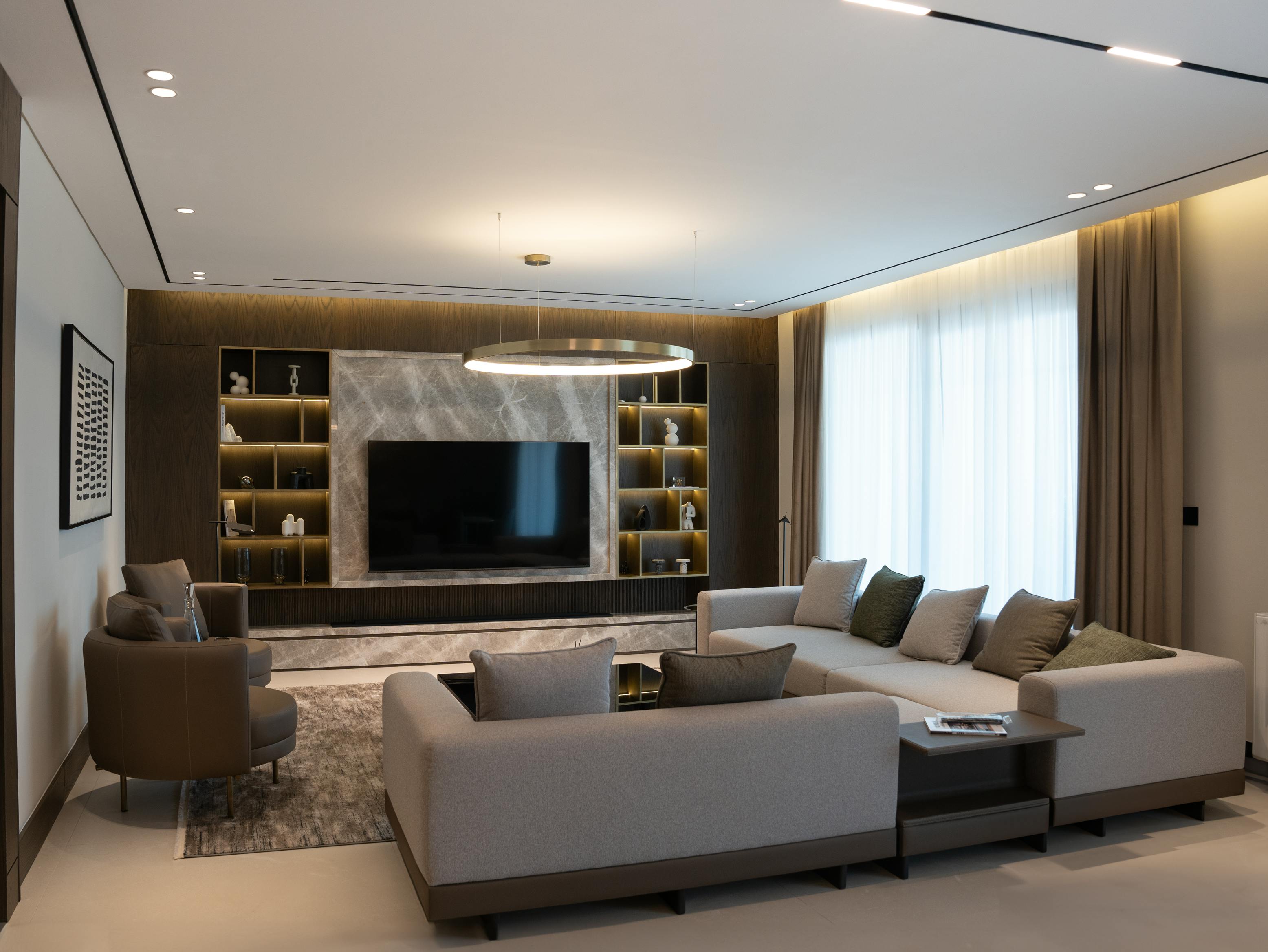 Contemporary living room with built-ins
