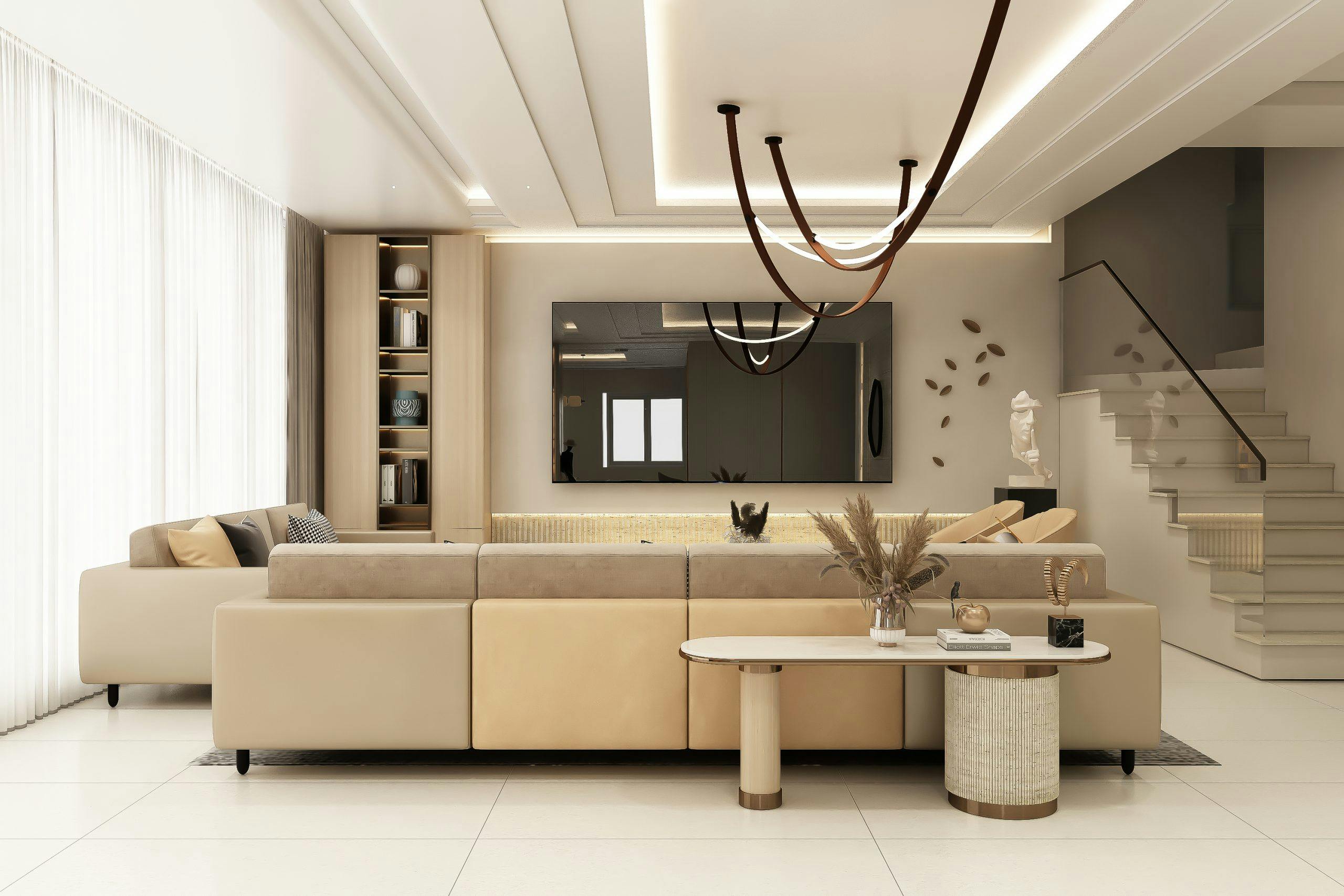 Modern living room with minimalist furniture and neutral colors